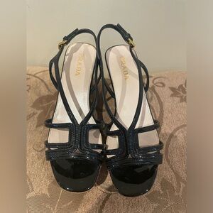 Prada Black Patent Leather Slingback Wedges Size 36.5